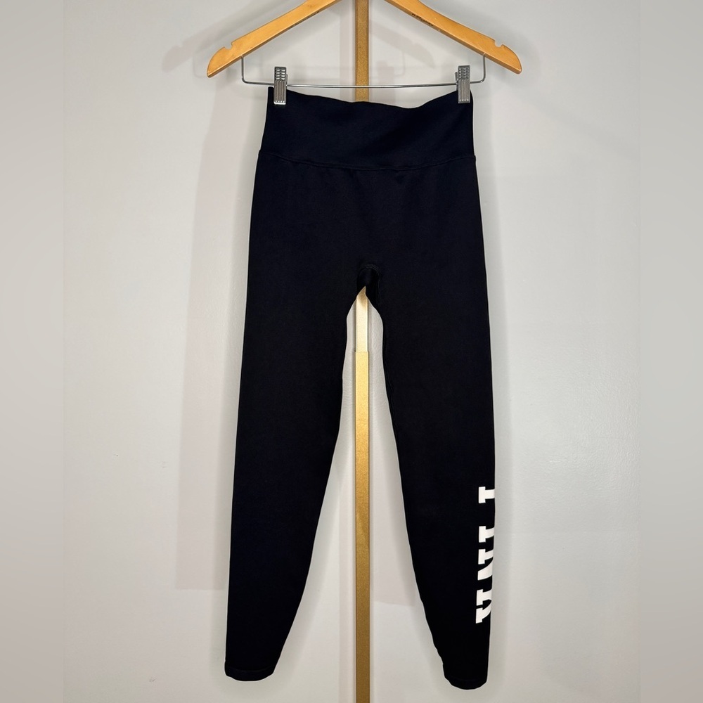 PINK Victoria's Secret Black Leggings with White Logo